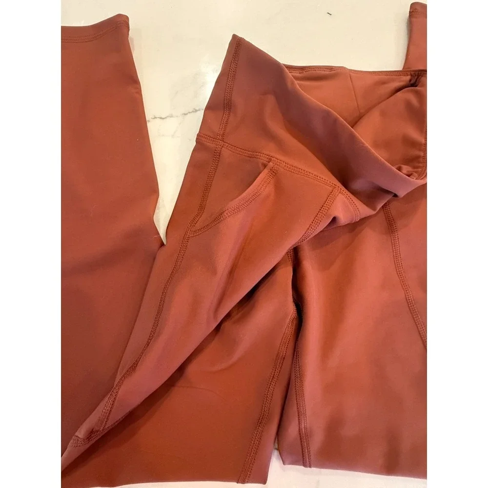 Old Navy Girls L Powersoft High Rise Go-Dry Leggings Pockets Active, Rust Color